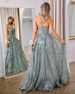 Jenny Embroidered Sequin Tulle Gown - Jade -Curvy Charm Store Jemima Embroided Tulle Gown Back 1