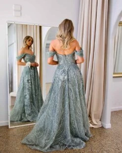 Jenny Embroidered Sequin Tulle Gown - Jade -Curvy Charm Store Jemima Embroided Tulle Gown Back