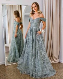 Jenny Embroidered Sequin Tulle Gown - Jade