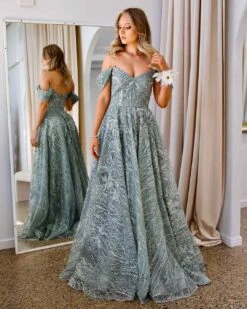Jenny Embroidered Sequin Tulle Gown - Jade -Curvy Charm Store Jemima Embroided Tulle Gown Front 2