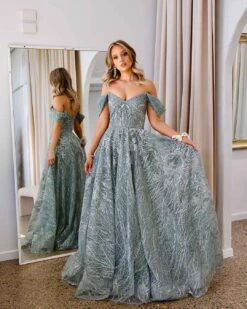 Jenny Embroidered Sequin Tulle Gown - Jade -Curvy Charm Store Jemima Embroided Tulle Gown Front 3