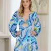 Kai Satin Mini Dress - Blue Multi