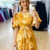 Kate Mini Dress - Yellow Floral 2 Kate Mini Dress - Yellow Floral -Curvy Charm Store Kate Mini Dress Front Close Yellow Floral
