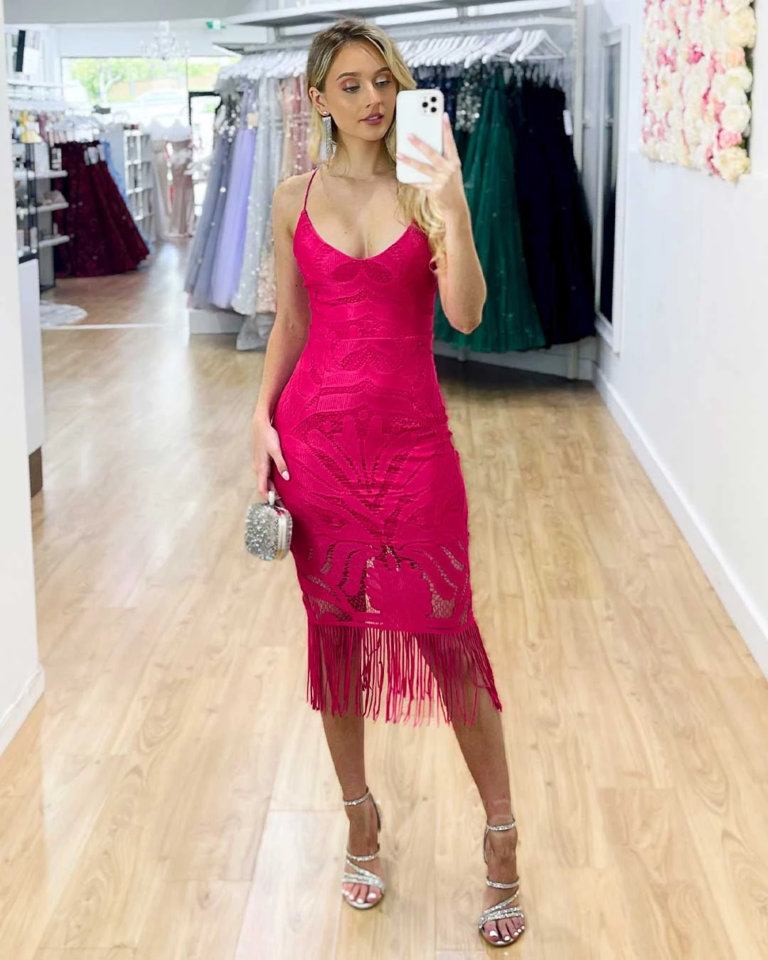 Khaleesi Lace Midi Dress - Hot Pink 6 Khaleesi Lace Midi Dress - Hot Pink - Image 4