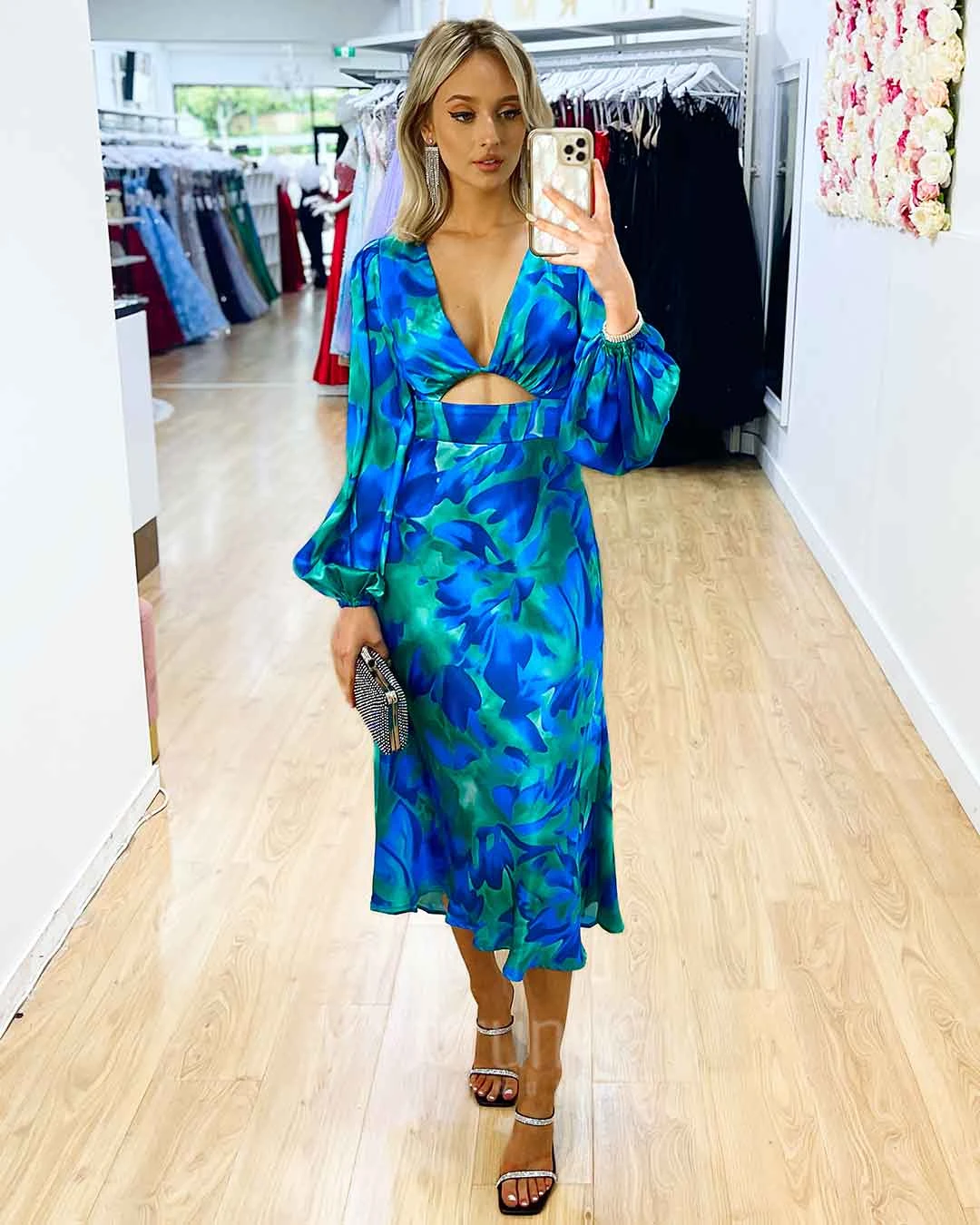 Kora Satin Midi Dress - Green/Blue Print 12 Kora Satin Midi Dress - Green/Blue Print - Image 10