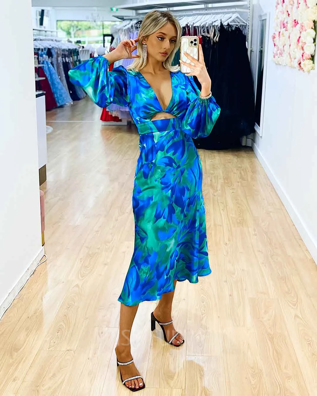 Kora Satin Midi Dress - Green/Blue Print 9 Kora Satin Midi Dress - Green/Blue Print - Image 7