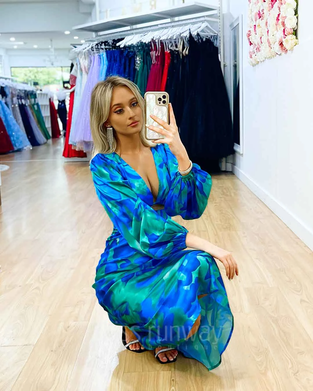 Kora Satin Midi Dress - Green/Blue Print 13 Kora Satin Midi Dress - Green/Blue Print - Image 11