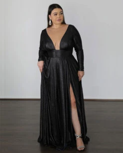 Kylie Stretch Shimmer Gown - Black