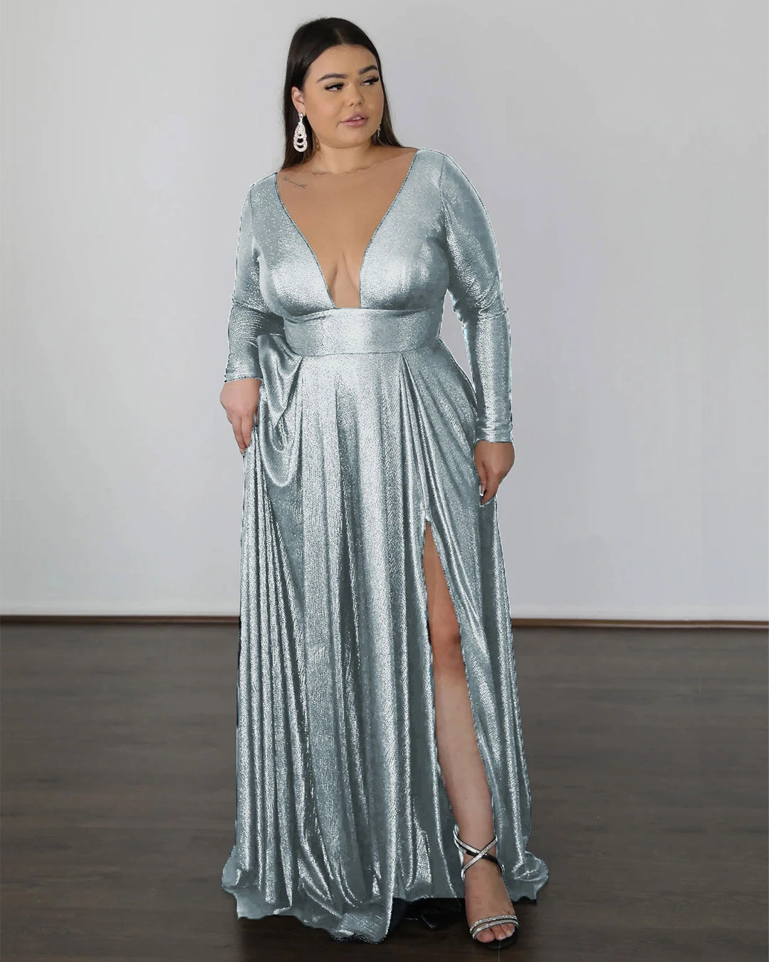 Kylie Stretch Shimmer Gown - Crystal White 3 Kylie Stretch Shimmer Gown - Crystal White