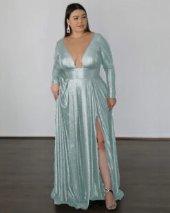 Kylie Stretch Shimmer Gown - Sea Foam