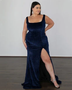 Lana Glittery Velvet Gown - Navy Glitter
