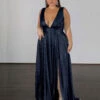 Lexa Stretch Shimmer Gown - Midnight Navy -Curvy Charm Store LEXA MIDNIGHT