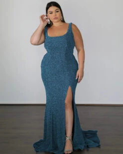 Lana Metallic Jersey Gown - Sky Blue
