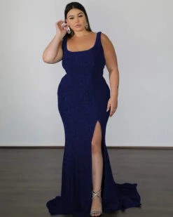 Lana Metallic Jersey Gown - Sapphire
