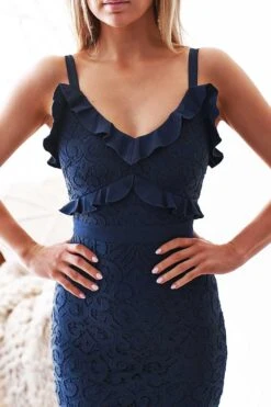 Leanne Lace Midi Dress - Navy -Curvy Charm Store Leanne Lace Midi Dress Front Close Navy
