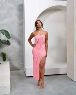 Letitia Ruffle Maxi Dress - Baby Pink -Curvy Charm Store Letitia Ruffle Maxi Dress Front 1 Pink