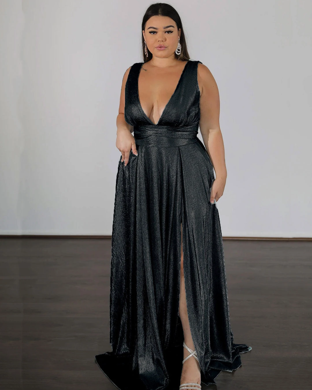 Lexa Stretch Shimmer Gown - Black 3 Lexa Stretch Shimmer Gown - Black