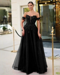 Liana Off Shoulder Corset Ball Gown - Black