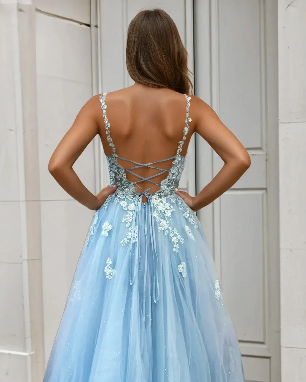 Livia Corset Lace Gown - Icy Blue 4 Livia Corset Lace Gown - Icy Blue - Image 2