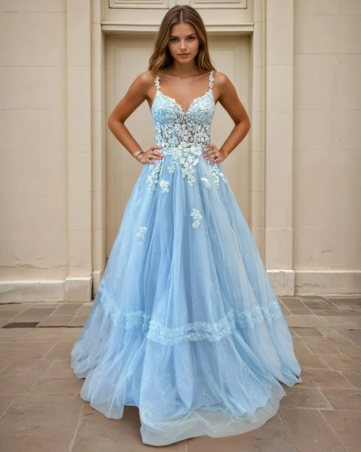 Livia Corset Lace Gown - Icy Blue 3 Livia Corset Lace Gown - Icy Blue