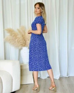 Maddie Floral Midi Dress - Blue -Curvy Charm Store Maddie Floral Midi Dress Back Blue