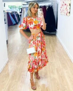 Maeve Midi Skirt - Orange Floral -Curvy Charm Store Maeve Midi Dress Front 1 Orange Floral a7a2f74a d212 4a09 9394 94d0c92a36ef