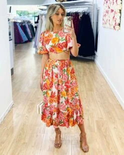 Maeve Midi Skirt - Orange Floral -Curvy Charm Store Maeve Midi Dress Front 2 Orange Floral 3015ed4f 681a 496f 9789 8d06c65315a2