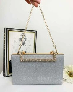 Mandy Glitter Clutch - Silver 9 Mandy Glitter Clutch - Silver -Curvy Charm Store Mandy Glitter Clutch Silver Short Chain