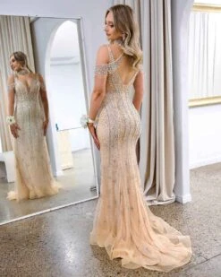 Mariah Beaded Gown - Nude -Curvy Charm Store Mariah Beaded Gown Back Nude