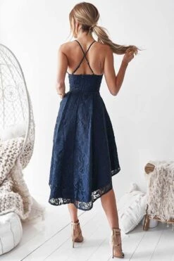 Marilyn Lace Dress - Navy -Curvy Charm Store Marilyn Lace Dress Back Navy