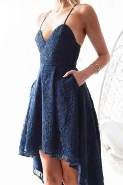 Marilyn Lace Dress - Navy -Curvy Charm Store Marilyn Lace Dress Close Front Navy