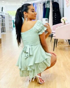 Masie Playsuit - Pistachio Green -Curvy Charm Store Masie Playsuit Back Squatting Pistacio Green