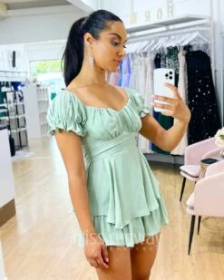 Masie Playsuit - Pistachio Green -Curvy Charm Store Masie Playsuit Side Front Close Pistacio Green