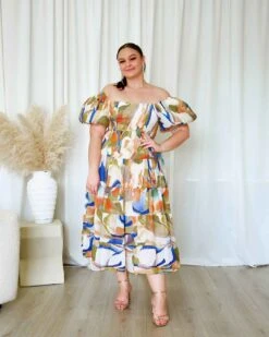 Mathilde Print Maxi Dress - Blue Multi 17 Mathilde Print Maxi Dress - Blue Multi -Curvy Charm Store Mathilde Maxi Dress Front 1 Multi Print