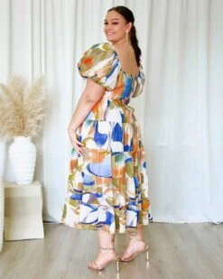 Mathilde Print Maxi Dress - Blue Multi 16 Mathilde Print Maxi Dress - Blue Multi -Curvy Charm Store Mathilde Maxi Dress Side Back Multi Print