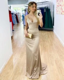 Maurie Satin Gown - Champagne -Curvy Charm Store Maurie Satin Gown Champagne 3