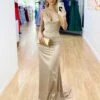 Maurie Satin Gown - Champagne -Curvy Charm Store Maurie Satin Gown Champagne 4