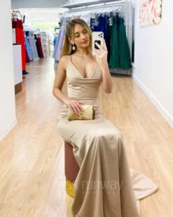 Maurie Satin Gown - Champagne -Curvy Charm Store Maurie Satin Gown Champagne 6