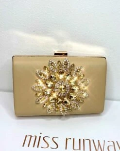 Maya Jewel Clutch - Gold -Curvy Charm Store Maya Jewel Clutch Front 2 Gold