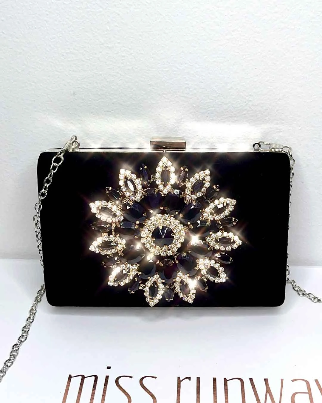 Maya Jewel Velvet Clutch - Black 3 Maya Jewel Velvet Clutch - Black