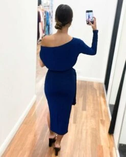 Merlow Glitter Midi Dress - Navy -Curvy Charm Store Merlow Glitter Midi Dress Back Close Navy