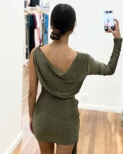 Merlow Glitter Mini Dress - Gold -Curvy Charm Store Merlow Glitter Mini Dress Back Close Gold