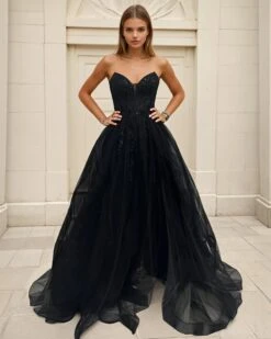 Milla Strapless Beaded Gown - Black -Curvy Charm Store Milla.black .front2