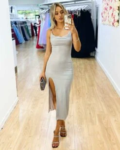 Mischa Glitter Midi Dress - Silver 12 Mischa Glitter Midi Dress - Silver -Curvy Charm Store Mischa Glitter Midi Dress Front 1 Silver