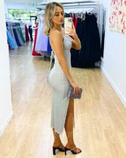 Mischa Glitter Midi Dress - Silver 13 Mischa Glitter Midi Dress - Silver -Curvy Charm Store Mischa Glitter Midi Dress Side Silver