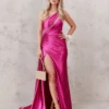 Katherine One Shoulder Satin Gown - Fuchsia -Curvy Charm Store MissRunway19094 2