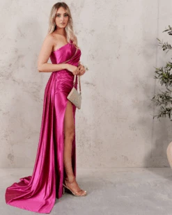 Katherine One Shoulder Satin Gown - Fuchsia 17 Katherine One Shoulder Satin Gown - Fuchsia -Curvy Charm Store MissRunway7 2