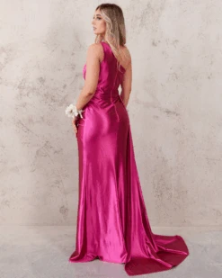Katherine One Shoulder Satin Gown - Fuchsia 15 Katherine One Shoulder Satin Gown - Fuchsia -Curvy Charm Store MissRunway8 2