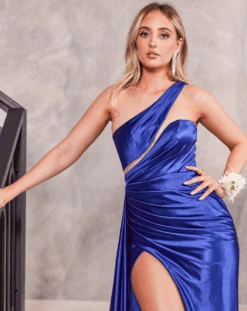 Katherine One Shoulder Satin Gown - Navy -Curvy Charm Store MissRunwayUpdated174