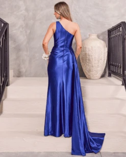 Katherine One Shoulder Satin Gown - Navy -Curvy Charm Store MissRunwayUpdated177